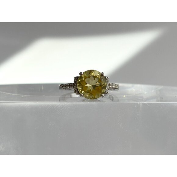 Citrine Semi-Precious Gemstone + CZ Framed 925 Sterling Silver Vintage Ring sz 8 - Picture 6 of 13